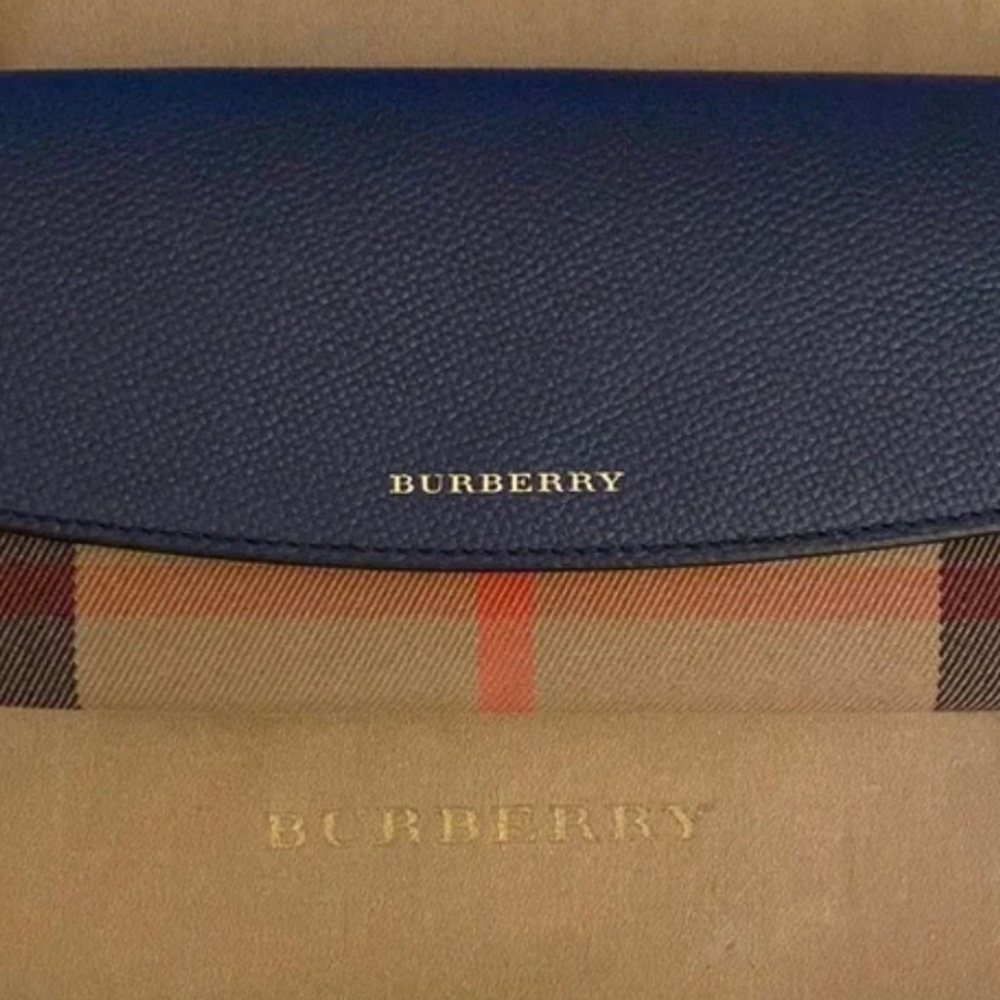 Burberry Porter House Check Leather Continental Wallet Ink Blue